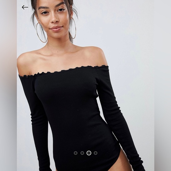 ASOS Tall Off the Shoulder Long-Sleeve Bodysuit with Lettuce Edge - Picture 2 of 6